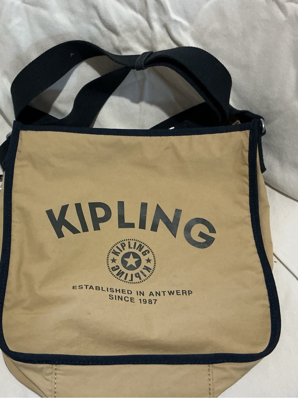 Kipling Tan and Navy Messenger Crossbody Bag